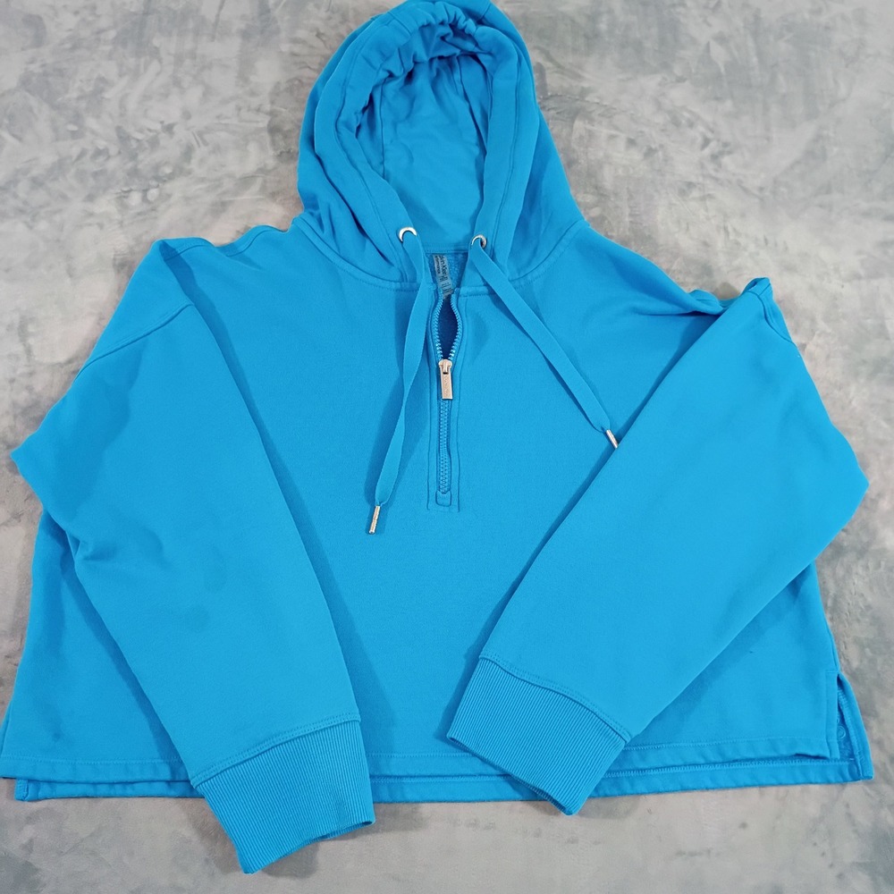 Calvin Klein Performance Womens XL Blue Quarter Zip Cropped Hoodie Sweatshirt